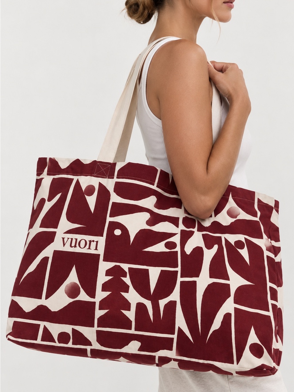 NWT Vuori Cody Hudson Artist Series Midweight Canvas Tote Burgundy Abstract
